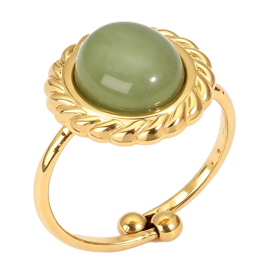 18K Gold-Plated Stainless Steel Open Adjustable Retro Natural Stone Ring