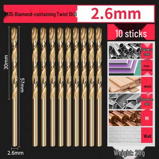 Cobalt-Enhanced Extended Length Twist Drill Bit Set - Super Hard Stainless Steel Alloy, 4.2mm.