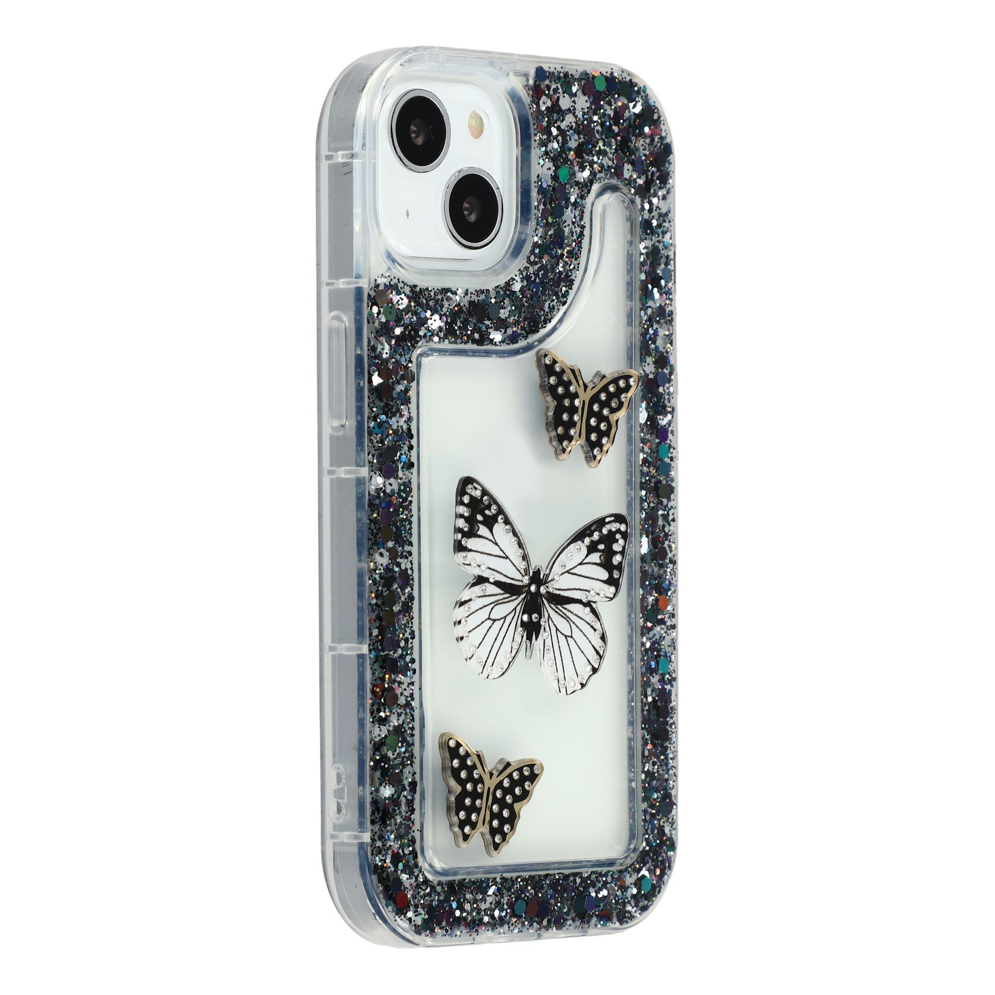 

For iPhone 14 Case DIY Butterfly Glitter Epoxy Soft TPU Phone Back Cover