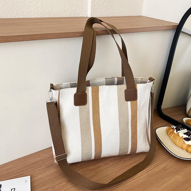 Striped Large-Capacity Women'S Bag Commuter Casual Foreign Style Portable Tote Shoulder Messenger Bag