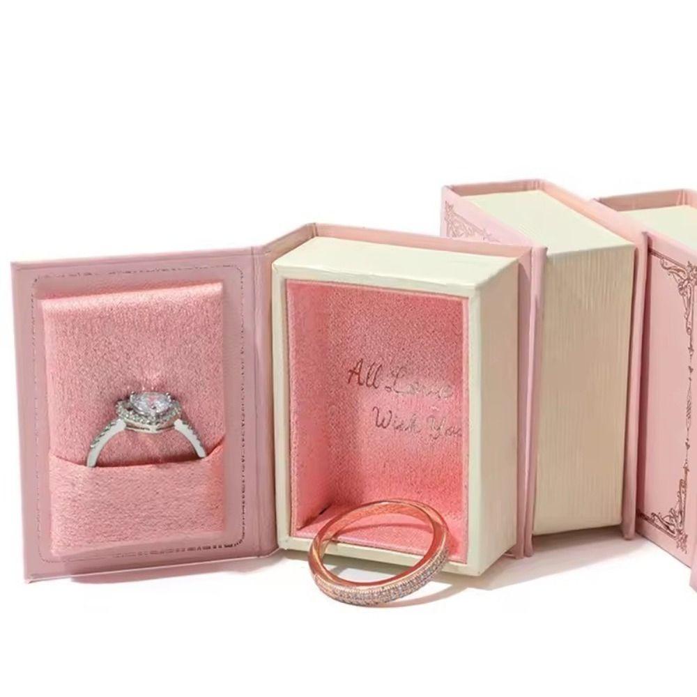 Creative Book Shape Jewelry Storage Box Mini Flip Cover Ring Box Vintage Gift Packaging Box for Valentine's