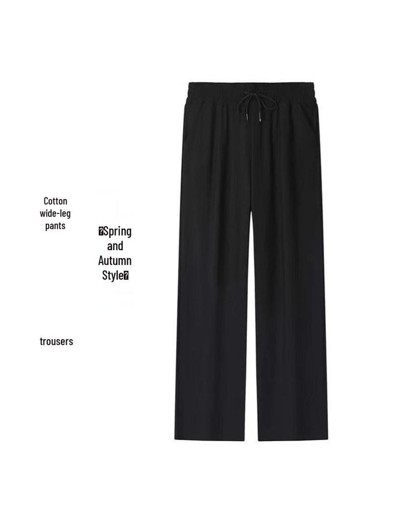 Women's Plus Velvet Wide-Leg Pants: Autumn/Winter Cotton Drape, Thick, Straight-Leg for Middle-Aged & Elderly