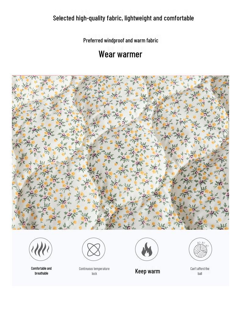 2023 Korean Style Girls' Floral Quilted Corduroy Winter Jacket