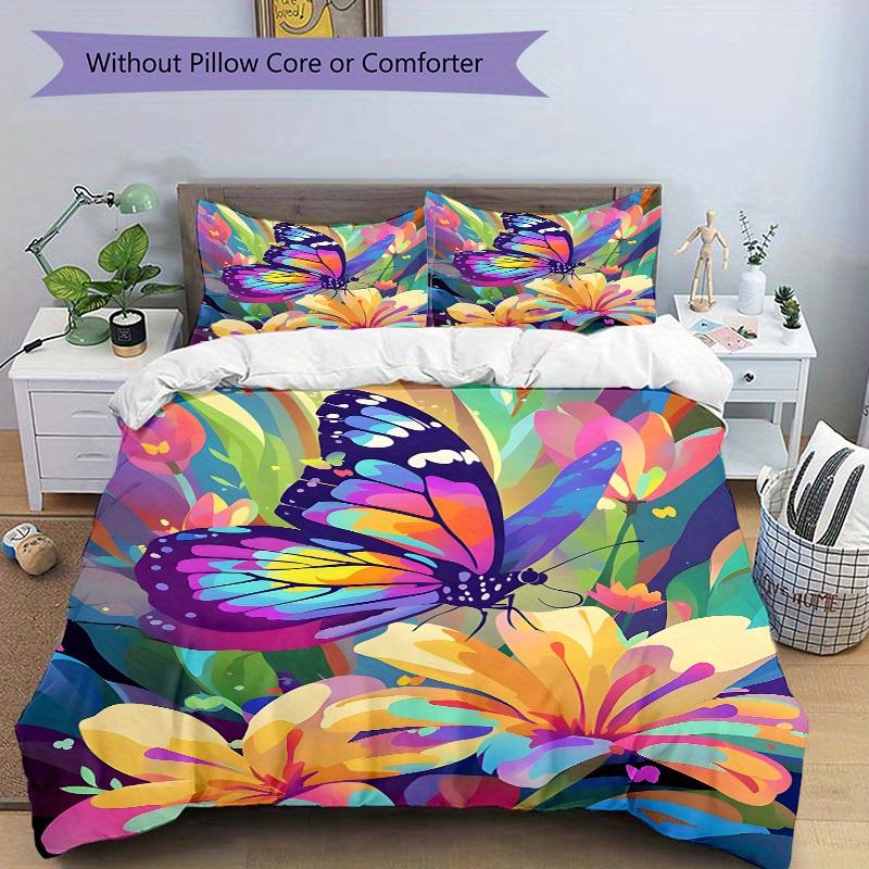 3Pcs Butterfly Print Printed Bedding Set, Breathable And Soft, Machine Washable, Christmas Gift, Suitable for Bedroom Decoration, 15145