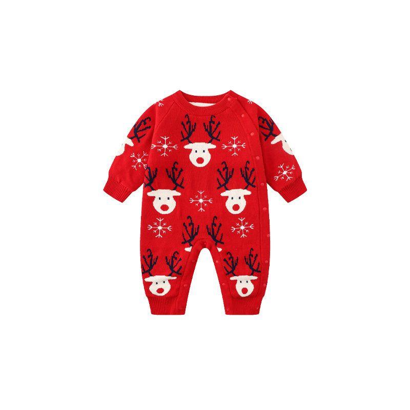 French Arielle De Pinto Baby Romper Winter New Year Children s Clothing Knitted One-Piece Romper Red Deer Head(Hh015 Red Double Layer) 90
