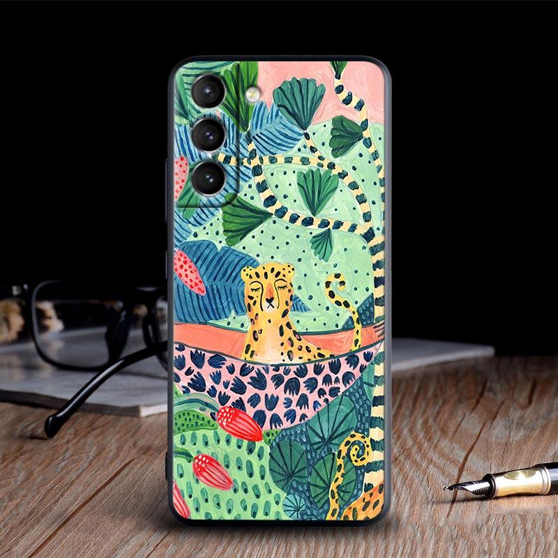 Original Jungle Animal Sloth Leopard Print Cases For Galaxy S24 Ultra Funda Samsung S21 S23 FE S20 S22 Ultra S10 Plus Soft Cover