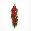 Christmas Teardrop Swag Wreath Artificial Poinsettia Pine Cone Red Berry Hanging Garland For Front Door Wall Home Xmas Decor