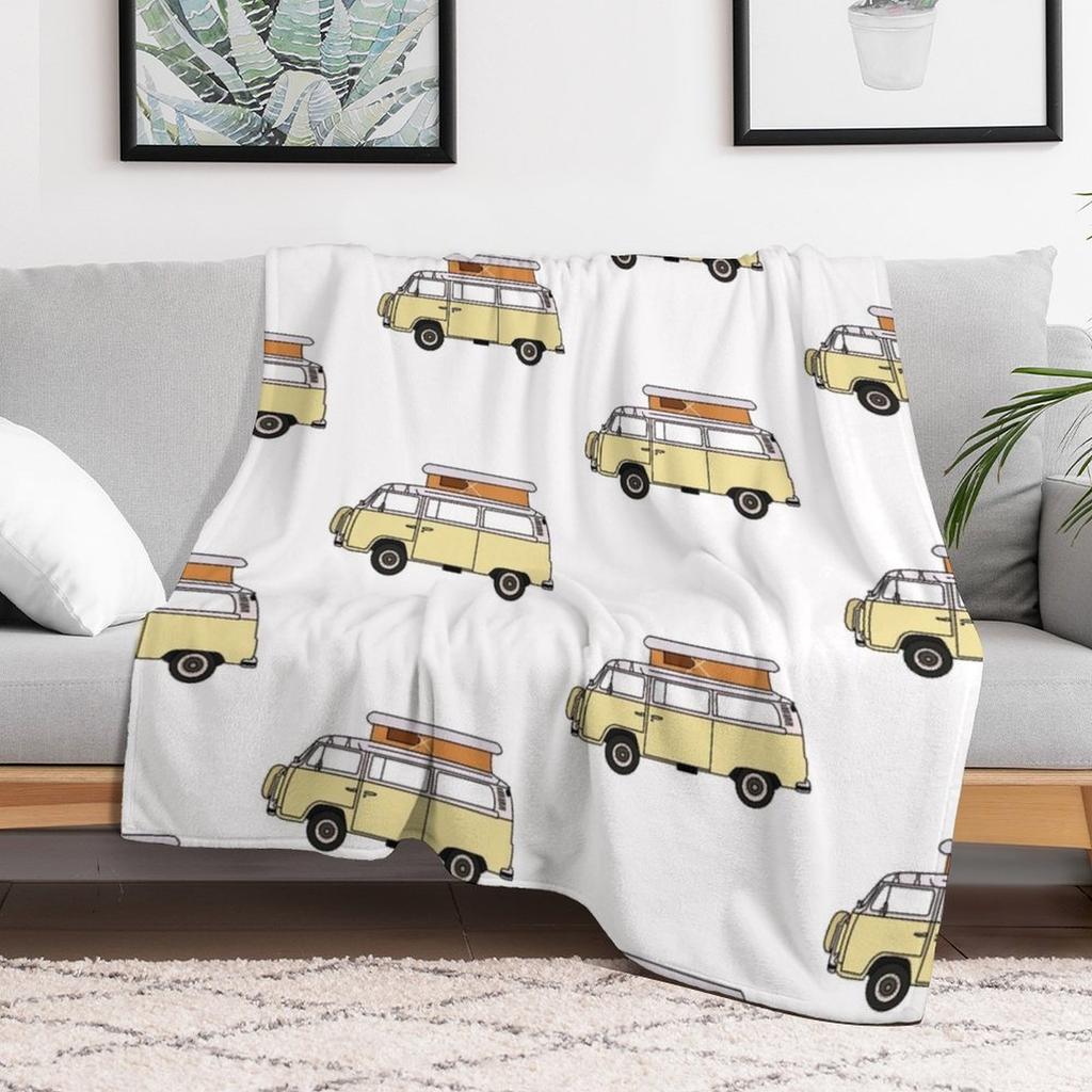 yellow retro van Throw Blanket All Season Lightweight Soft Blanket for Bed