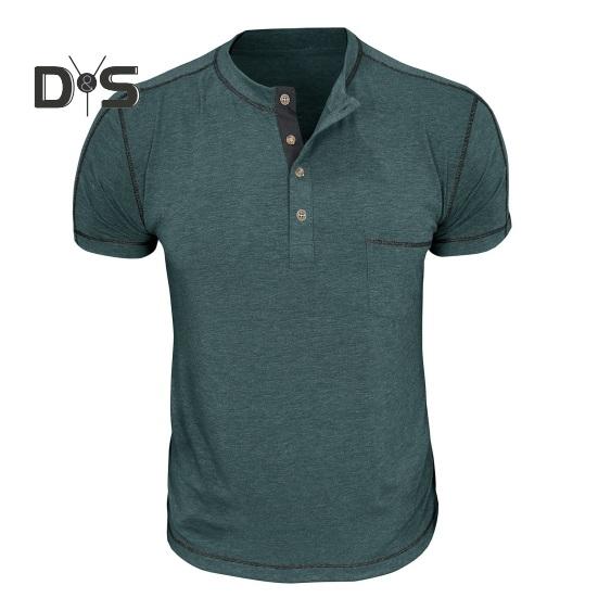 

Мужская футболка с нагрудным карманом, круглым вырезом, воротником на пуговицах, короткими рукавами, повседневная летняя футболка для дома, спортзала, уличной одежды M зелёный