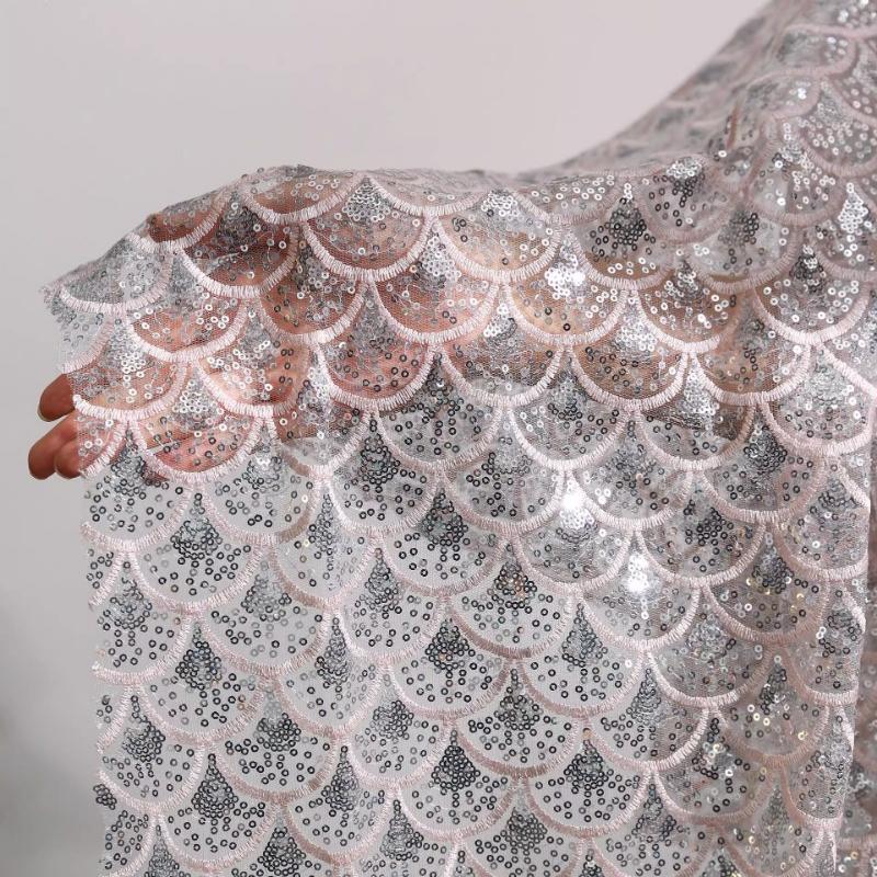 Shiny Sequin Fabric Mermaid Tail Embroidered Dreamy Color Net for Diy Sewing Dress Clothing Material 50x135cm