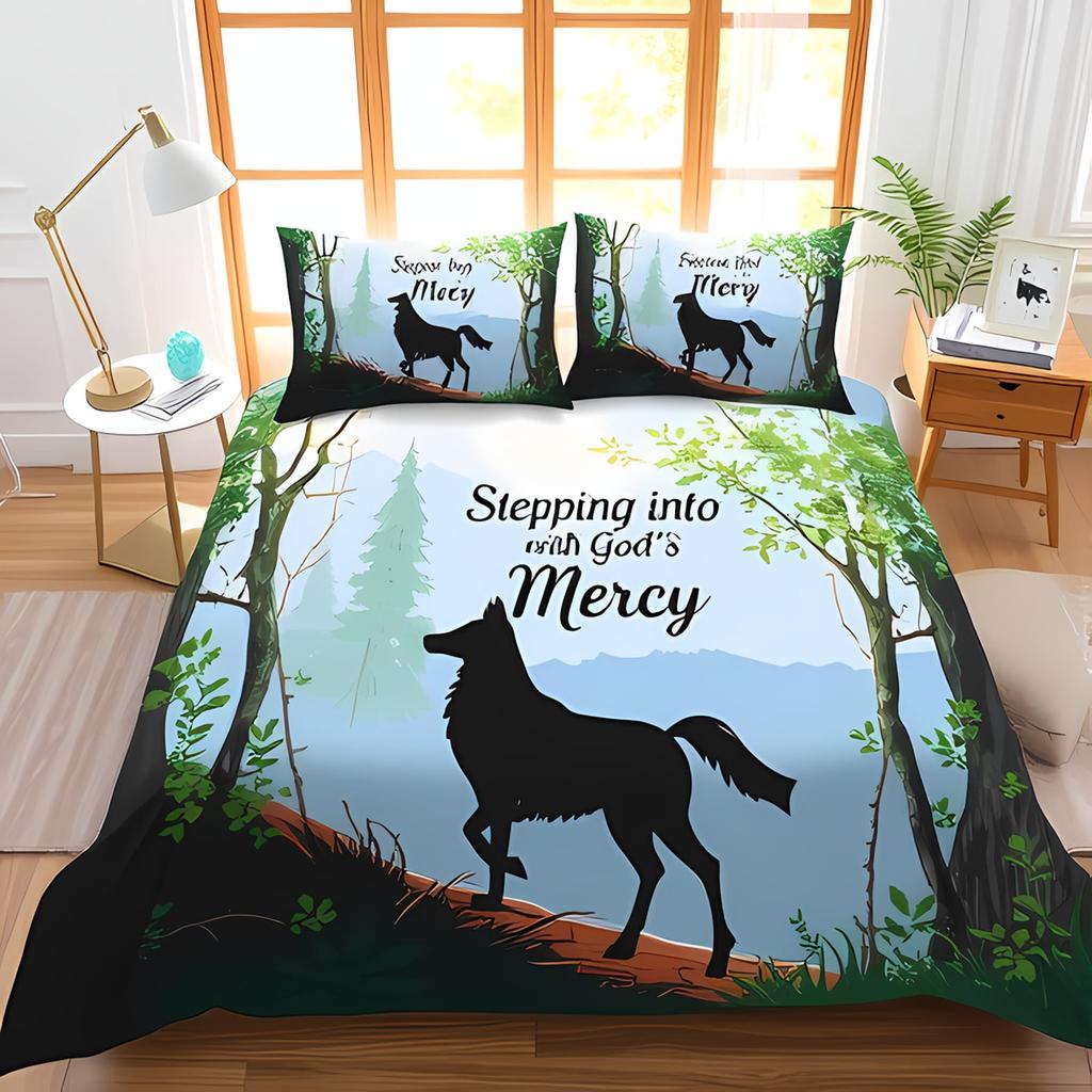 Comforter Bedclothes Wolf Printed Unique Design Home Decor Vintage Bedding Setqueen Size Warm Soft And Breathable