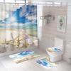 Bathroom Shower Curtain Four-piece Digital Printing Beach Shell Waterproof Shower Curtain Shower Curtain Partition Curtain Bath Mat