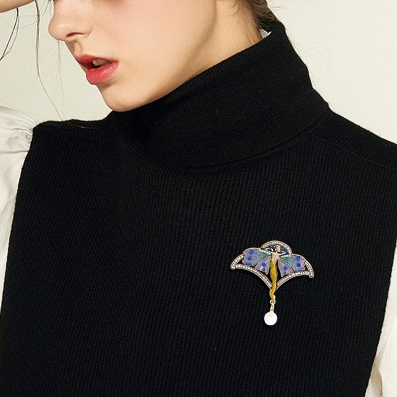 Classical Girls Wing Brooch Enamel Butterfly Rhinestones Pearls Accent Badge Corsage Jewelry For Women