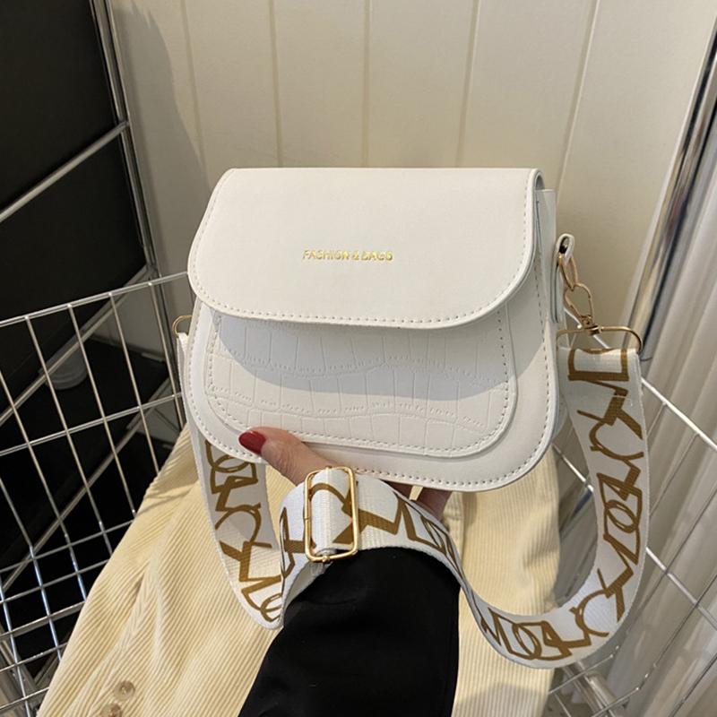 Semplici Borse a Spalla a Sella in Pelle PU Monocolore Borsa a Tracolla Cinturino Largo Patta Portafoglio e Borsa a Mano Per Donne Ragazze