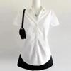 Chemise d'été pour femme Style Désir Pur Définissant la Taille Design à Manches Courtes Plissées Haut Amincissant