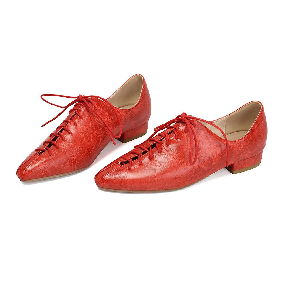 Apricot Women Oxford Pumps Lace Up Low Block Heels Lady Casual Shoes Big Plus Size 45
