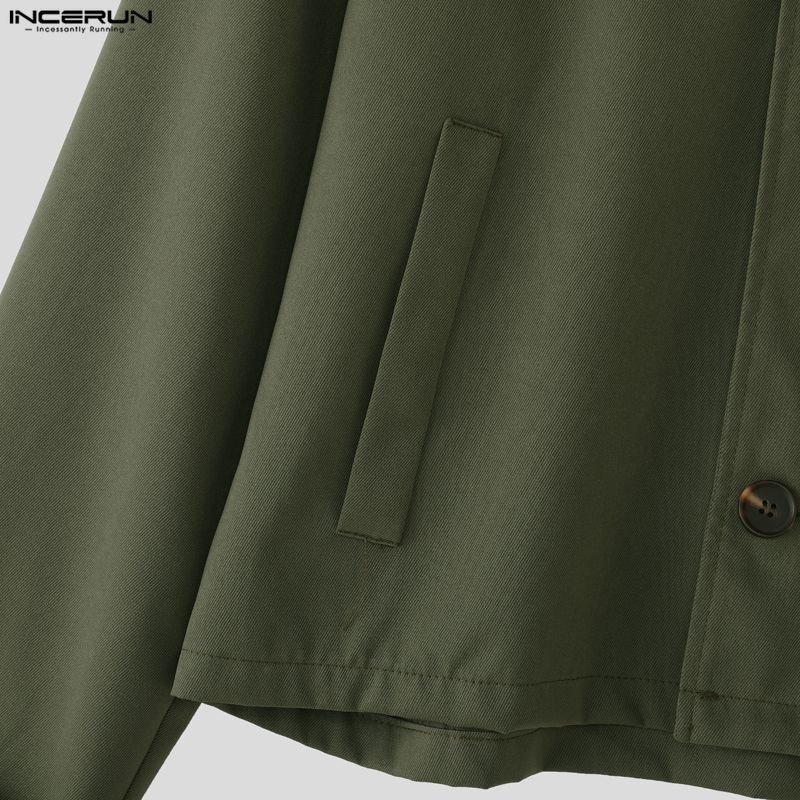 INCERUN Men Stand Neck Long Sleeve Buttons Up Casual Loose Cargo Jackets Coats