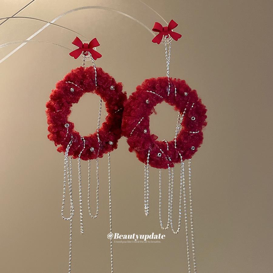 Silver Needle Fluffy Tassel Bow Earrings: Retro, Creative, High-End Winter Accessories for Women