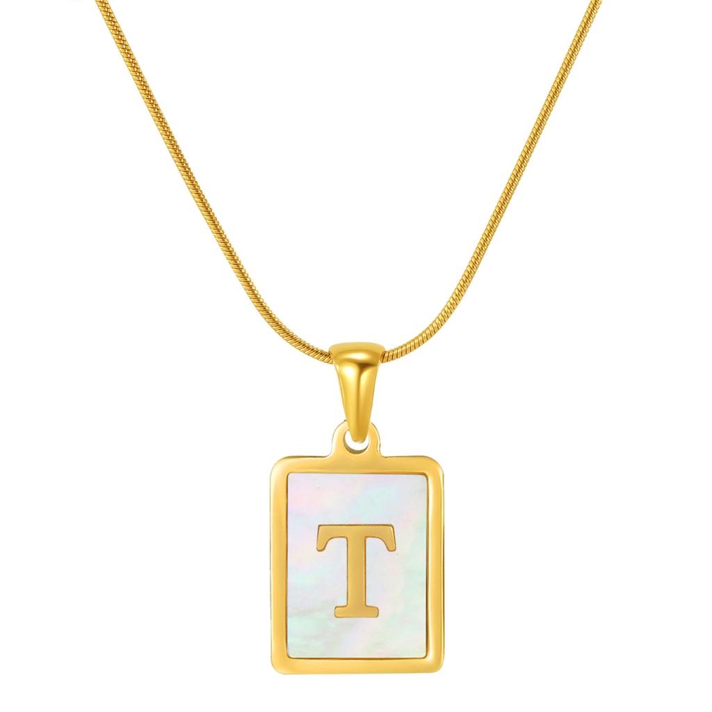 Stainless Steel Snake Chain Alphabet Necklace For Women European And American Style 18k Gold Square Shell Pendant Ins Fashion Characters)