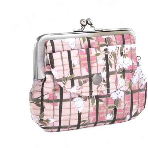 Noren Gamaguchi Wallet (Parent-Child Gamaguchi/Sakura Lattice - Pink) Gamaguchi Gamaguchi Double Gamaguchi Coin Purse Coin Case Compact Slim with Pock