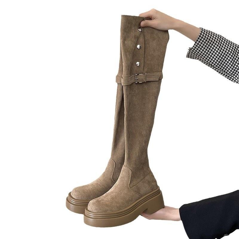 Thick-soled high boots over the knee, autumn and winter suede two wear retro knight boots, long boots for women