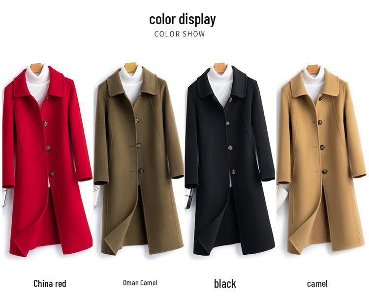 Women's Slim Long Wool Coat with Peter Pan Collar