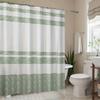 1pc Green Stripes On White Polyester Shower Curtain - Machine Washable Bathroom Decor with Hooks, Modern Minimalist Design for