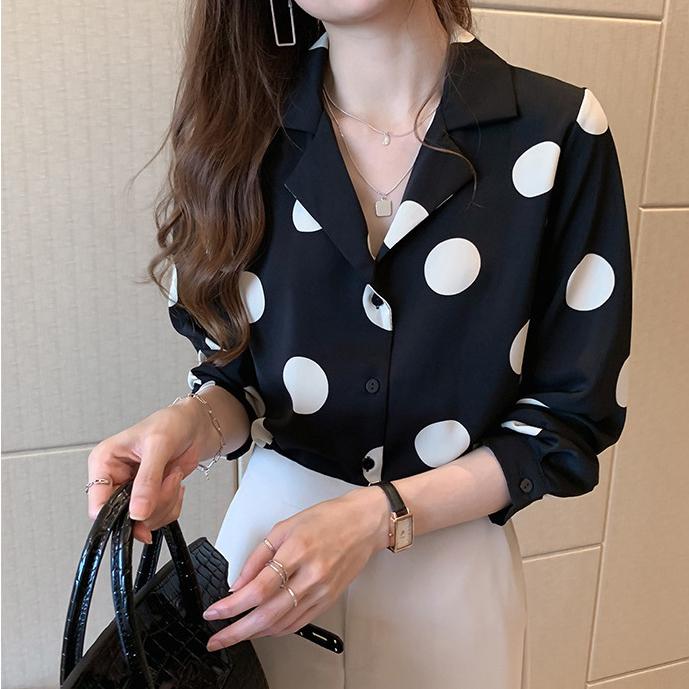 Women Summer Style Polka Dot Shirt Lady Casual Short Sleeve Stand Collar Flower Printed Blusas Tops