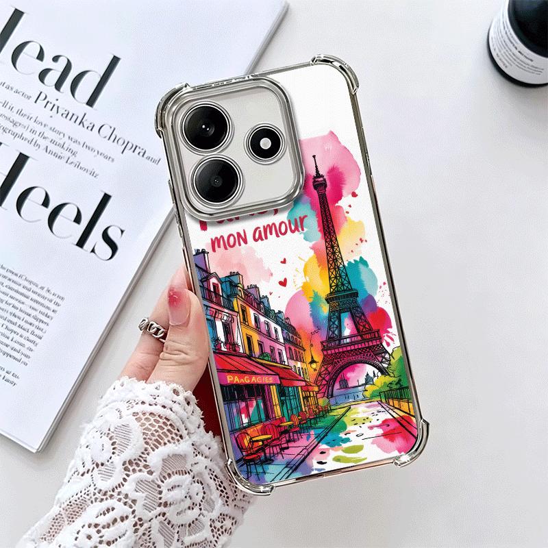 

France Eiffel Tower Paris Plating Phone Case For Xiaomi Redmi Note 14 15 Pro Plus 13 12 11 11S 11T 10 9S 9 5G Anti-Fall Airabag Redmi Note 9
