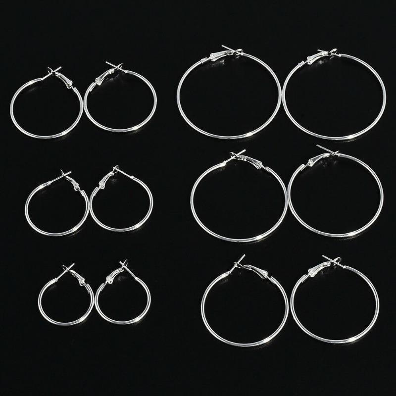 12Pcs/6Pairs Simple Punk Hoop Earrings Set Big Circle Earrings for Women Girls Ear Hoop Earring Oversized Zircon Accessories