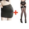 2PCS/SET Women High Waist Pencil Mini Skirts+Stockings Dress Set,Sexy Casual Wrap Hips Black Short Skirt and Pantyhose
