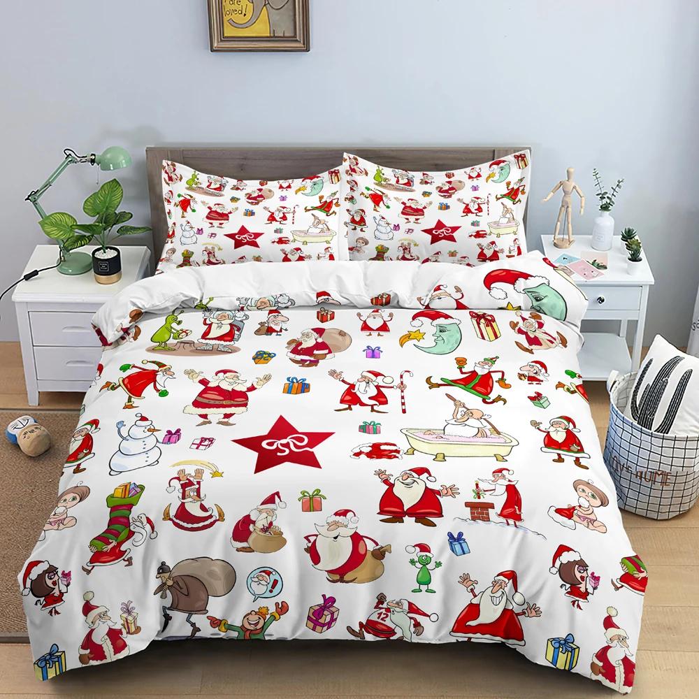 Frohe Weihnachten Bettwäsche-Set Weihnachtsmann-Druck Bettbezug Kissenbezug Weihnachten Bettdeko King-Size Weihnachtsgeschenk für Frauen Männer Kinder