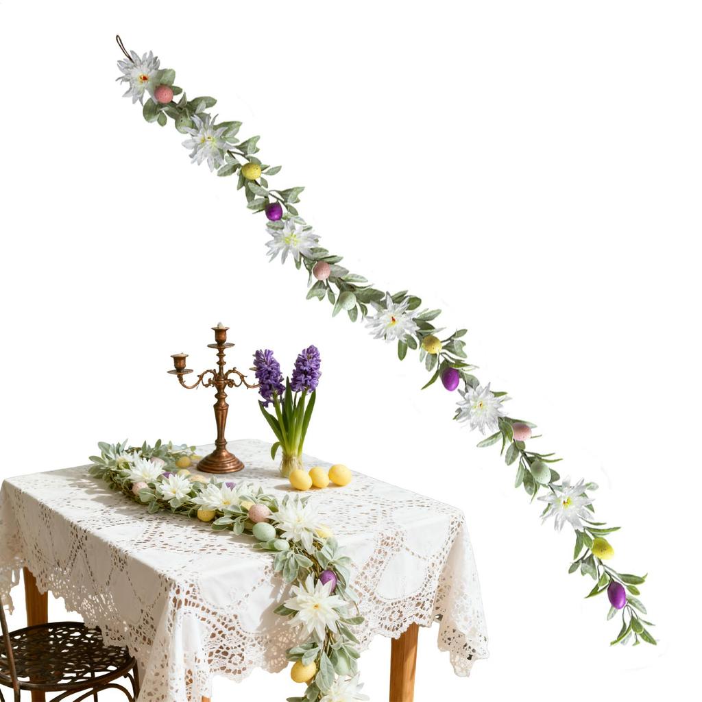 180cm Easter Simulated Rattan Bunny Ear Leafs Daisy Easter Egg Decoration Wall Hanging Garland For Spring Party Garden Wedding