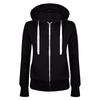 Women's Fashionable Solid Color Long Sleeved Hooded Pocket Zipper Casual Sweatshirt Jacket