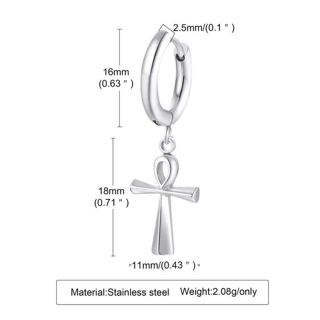 Orecchini a Cerchio Huggies con Croce Ankh per Uomo Donna, Orecchino Piercing Impermeabile in Acciaio Inossidabile, Gioiello Regalo con Croce Egizia