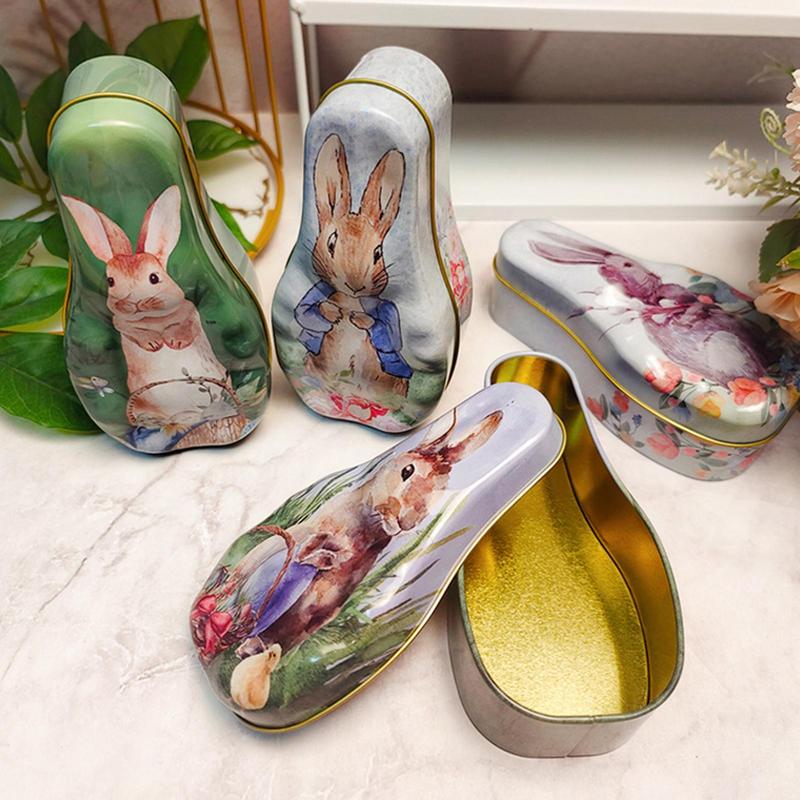 New Hot Easter Day Creative Bunny Egg Tin Box Rabbit Print Candy Gift Box Colorful Cartoon Rabbit Surprise Iron Box Kids Gift