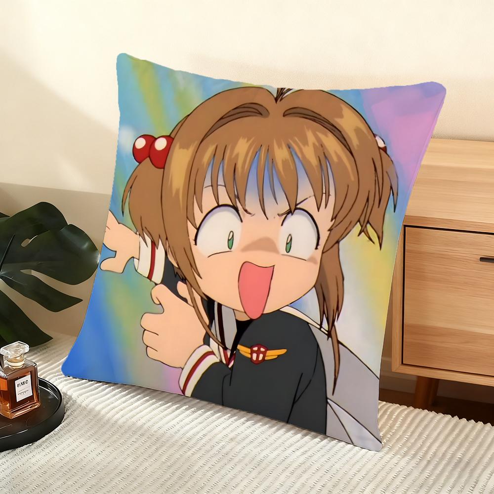 Anime Cute Cardcaptor Sakura Cushion Cover Silky Short Plush Home Sofa Cushion Cover - Invisible Zipper Home Decoration
