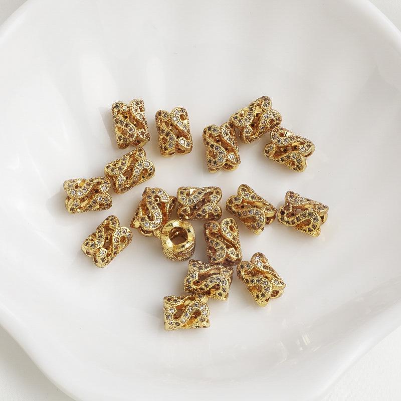 14K Gold Plated Zircon Hollow Barrel Spacer Beads - Small Waist Flower Beading Material DIY Accessories