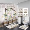 Tulip Flower Basket Rustic Wood Panel Shower Curtain And Rug Bathroom Set Home Washable Hanging Curtain Bath Mats Bathroom Decor