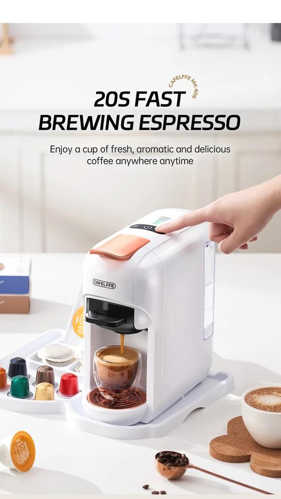 New Cafelffe 5 in 1 Multiple Capsule Coffee Machine Hot/Cold DG Cappuccino Nespresso Capsule ESE Pod Ground Coffee Cafeteria 19Bar,MK-606