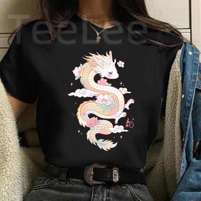 Fashion Unisex Dragon Tshirts Print Funny Cute Cartoon Unisexs Clothing Female Graphic Black T Shirt Casual Summer Tee Shirt
