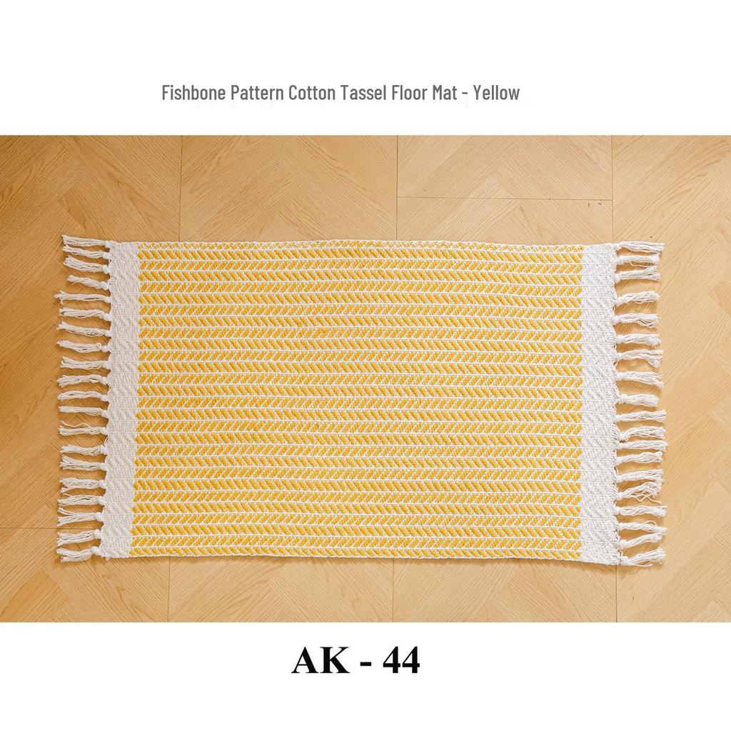 Handwoven Cotton Fishbone Pattern Floor Mat, Machine Washable, Long Strip Design for Bedside or Cloakroom