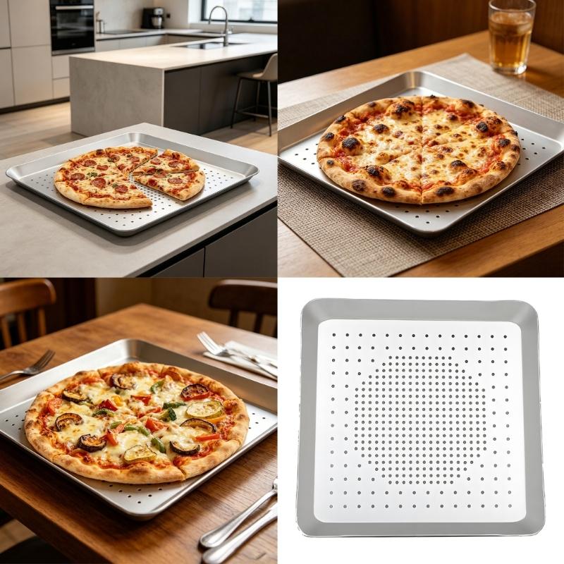 Square Aluminum Alloy Pizza Pan Even Heat Distribution Baking Tray Ideal For Home And Restaurant