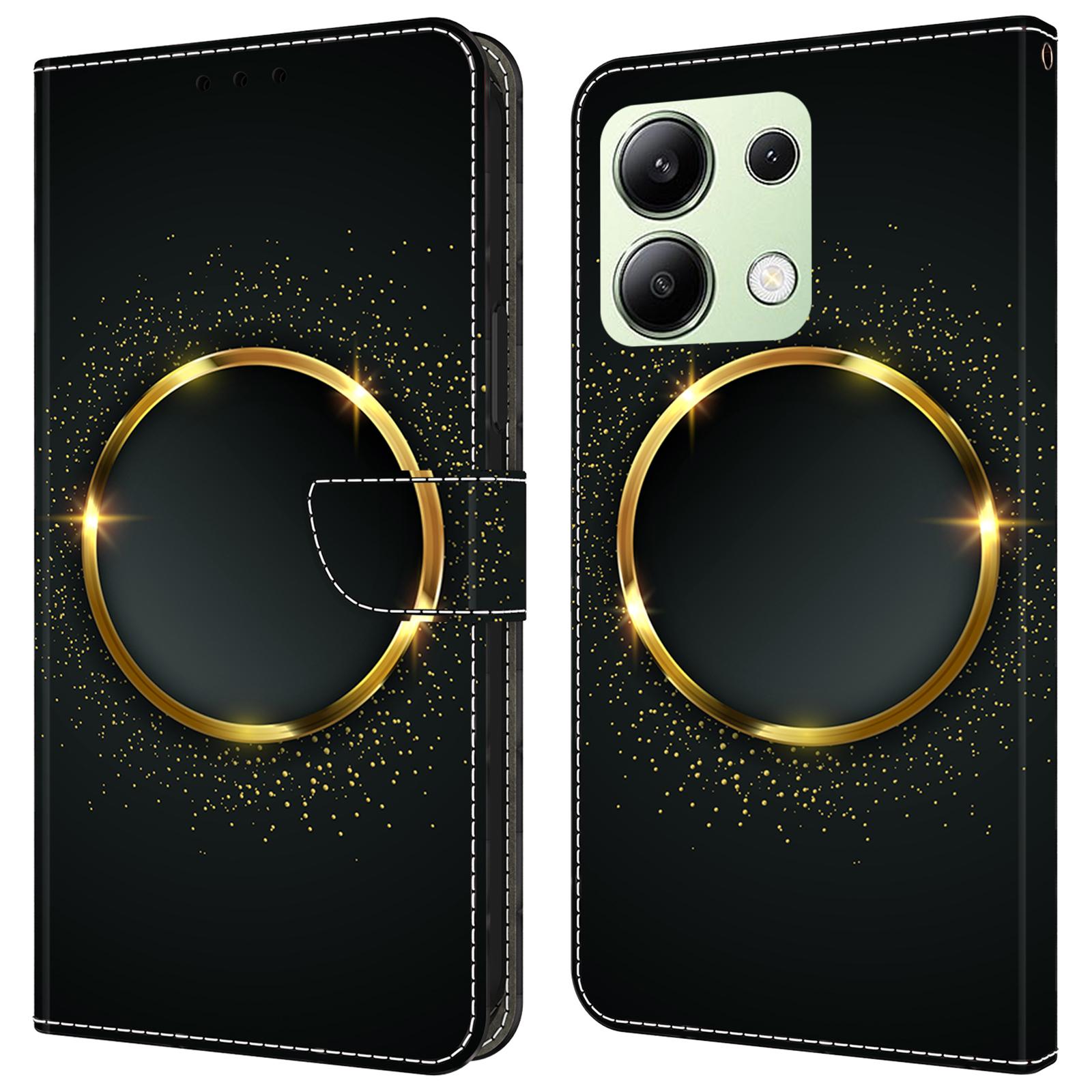 

Для Xiaomi Redmi Note 13 4G кожаный чехол с принтом и бумажником-подставкой для телефона Gold Ring