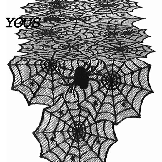 Space-saving Halloween Decoration Table Runner, 18 X 72 Inch Gothic Black Lace Spider Dramatic Cover Web Runner for Kitchen Dinner Centerpiece, Party