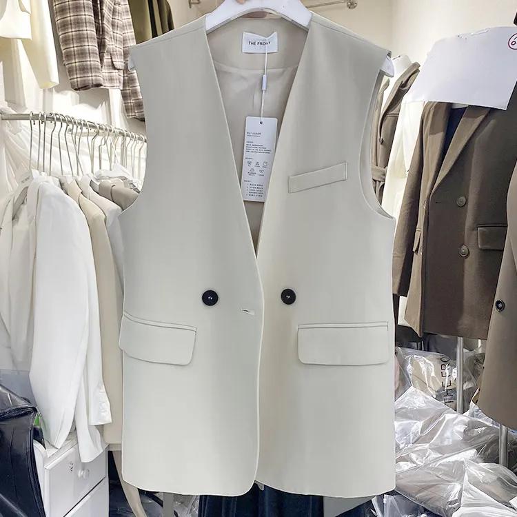 Women s Spring/Fall V-neck Sleeveless Button-Down Solid-Color Casual Blazer S