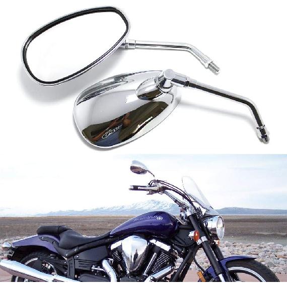 Motorcycle Chrome Rearview Side Mirrors Compatible with Kawasaki Suzuki Chopper Scooter 10MM