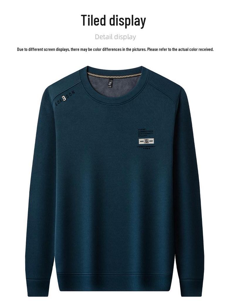 Woodpecker Men's Solid Color Velvet-Lined Round Neck Hoodie - Autumn/Winter Long Sleeve T-Shirt