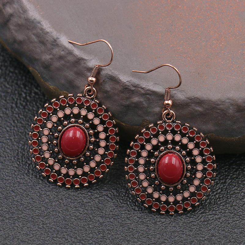 Ethnic Boho Colorful Enamel Earrings For Women Bomemian Retro Hollow Flower Round Geometric Vintage Drop Dangle Earrings Jewelry
