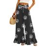 Damen High Waist Weite Hosen mit Kordelzug und Taschen Entspannte Passform Lange Hosen mit Rüschensaum und Blumendruck für Freizeitkleidung